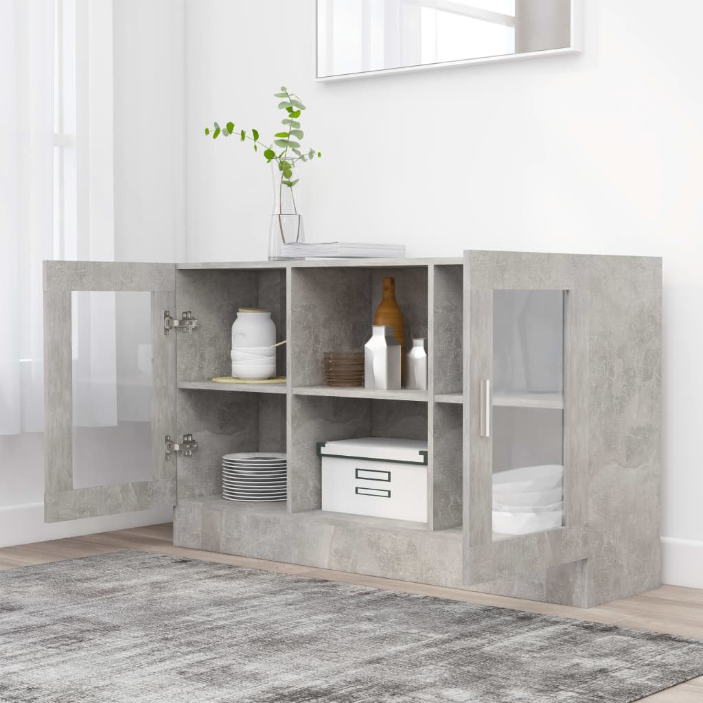 Vitrinekast 20X30,5X70 Cm Spaanplaat Betongrijs Bewerkt hout en glas