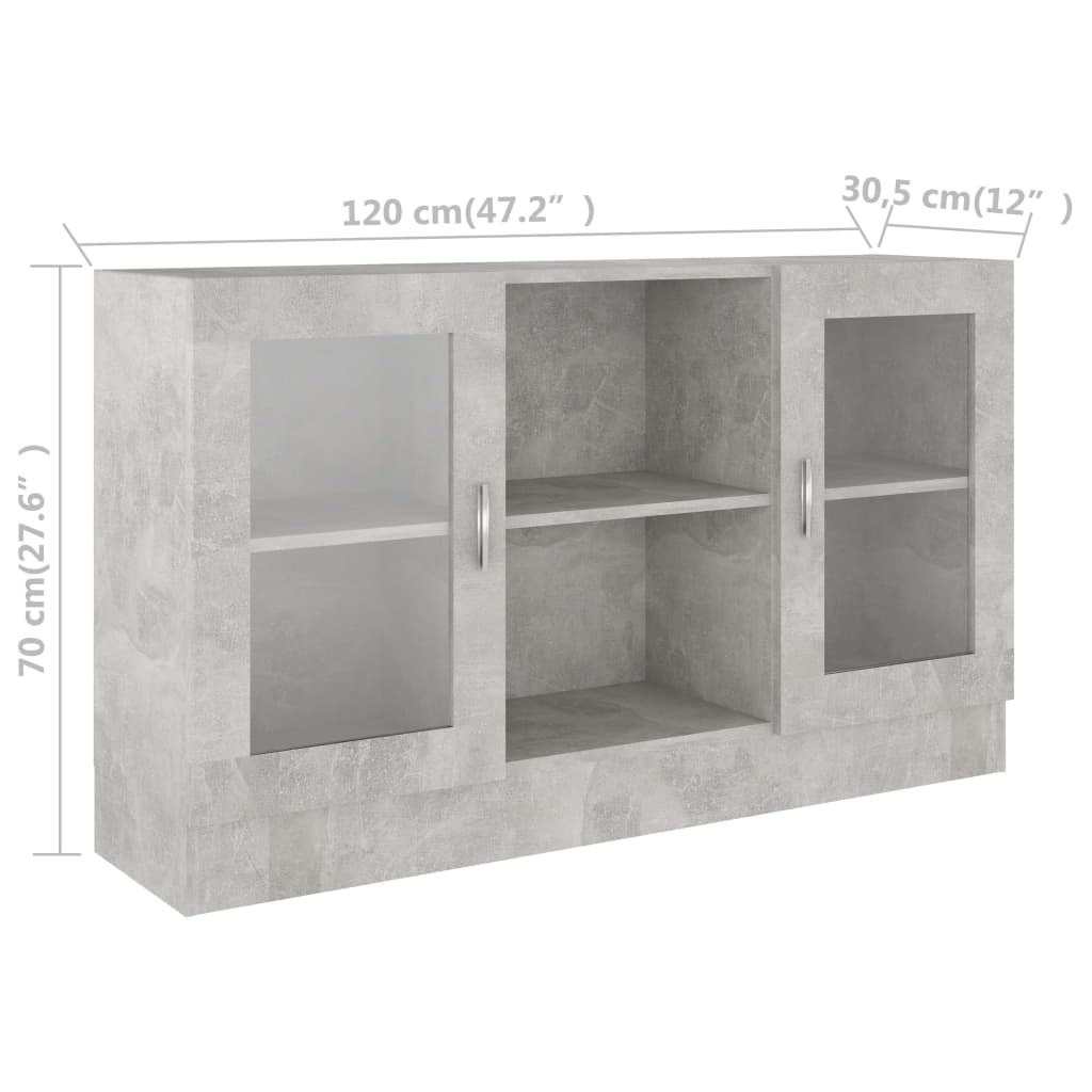 Vitrinekast 20X30,5X70 Cm Spaanplaat Betongrijs Bewerkt hout en glas