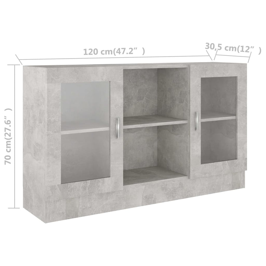 Vitrinekast 20X30,5X70 Cm Spaanplaat Betongrijs Bewerkt hout en glas