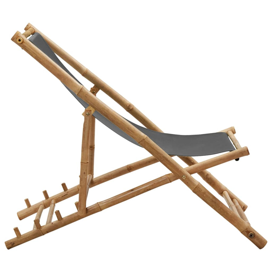 Ligstoel Bamboe En Canvas Donkergrijs