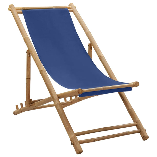 Ligstoel Bamboe En Canvas Marine Blauw