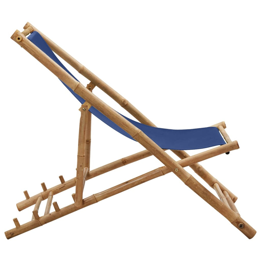 Ligstoel Bamboe En Canvas Marine Blauw