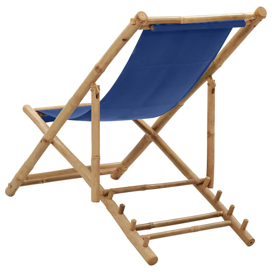 Ligstoel Bamboe En Canvas Marine Blauw