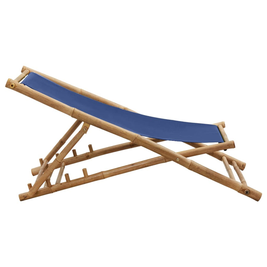 Ligstoel Bamboe En Canvas Marine Blauw