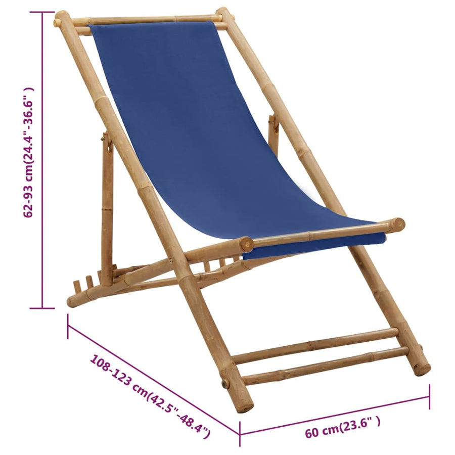 Ligstoel Bamboe En Canvas Marine Blauw