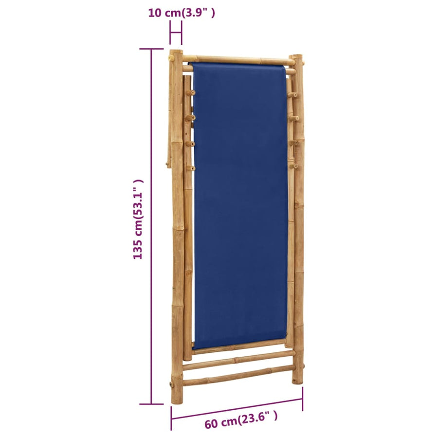 Ligstoel Bamboe En Canvas Marine Blauw