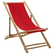 Ligstoel bamboe canvas rood 60x135x10 cm