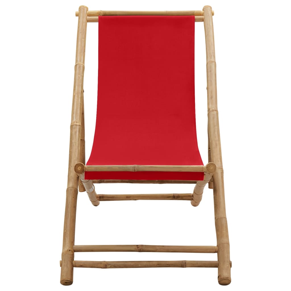 Ligstoel Bamboe En Canvas Rood