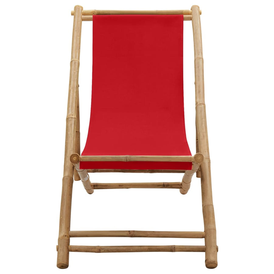 Ligstoel Bamboe En Canvas Rood
