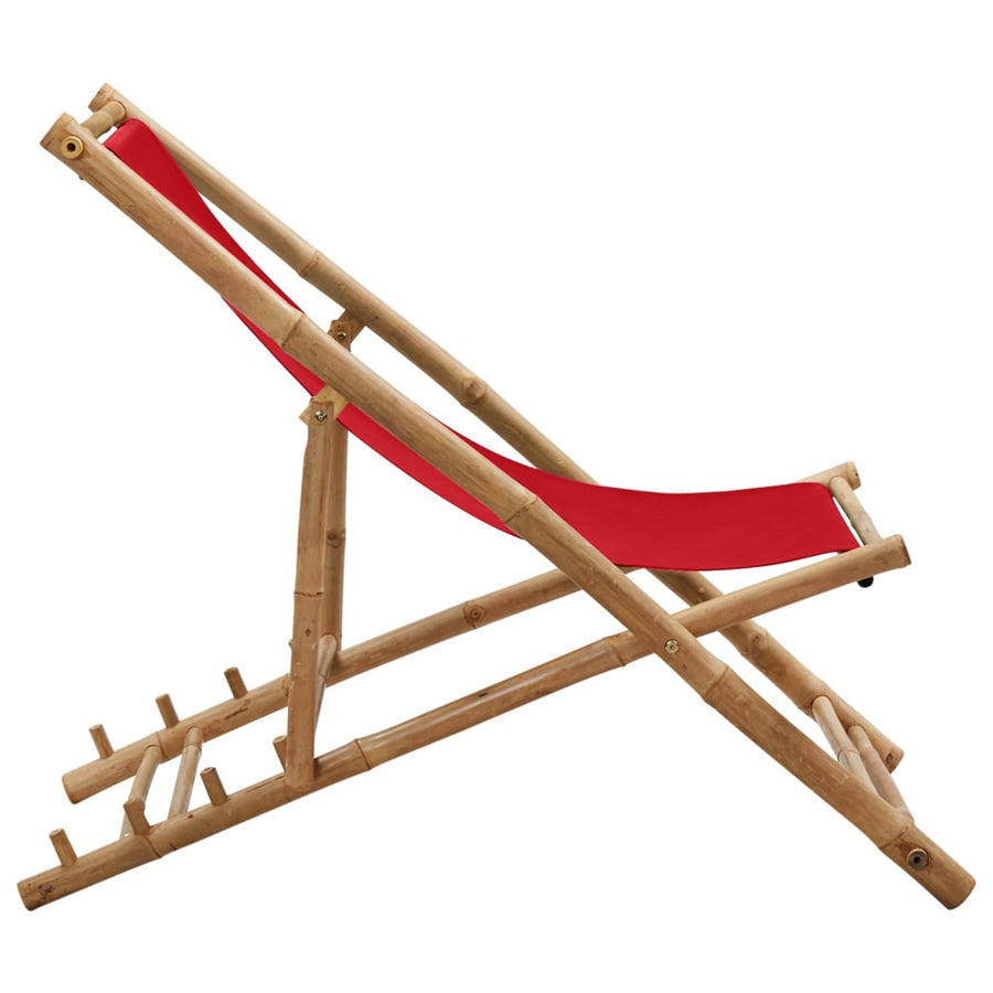 Ligstoel Bamboe En Canvas Rood