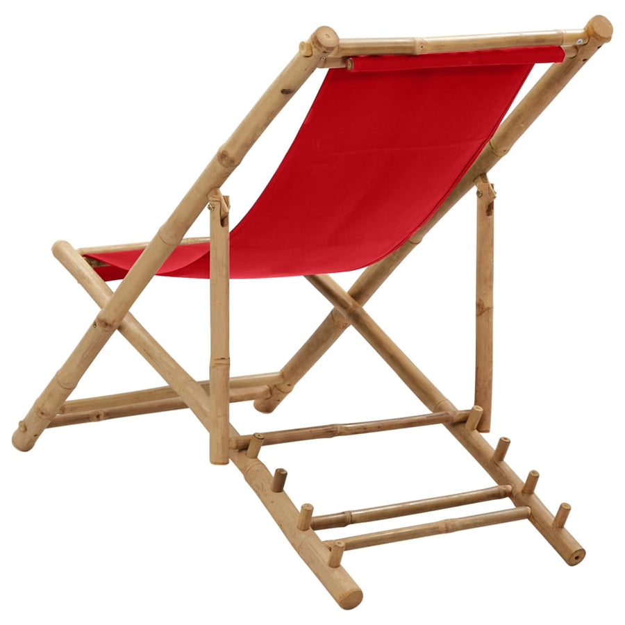 Ligstoel Bamboe En Canvas Rood