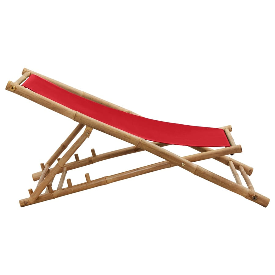 Ligstoel Bamboe En Canvas Rood