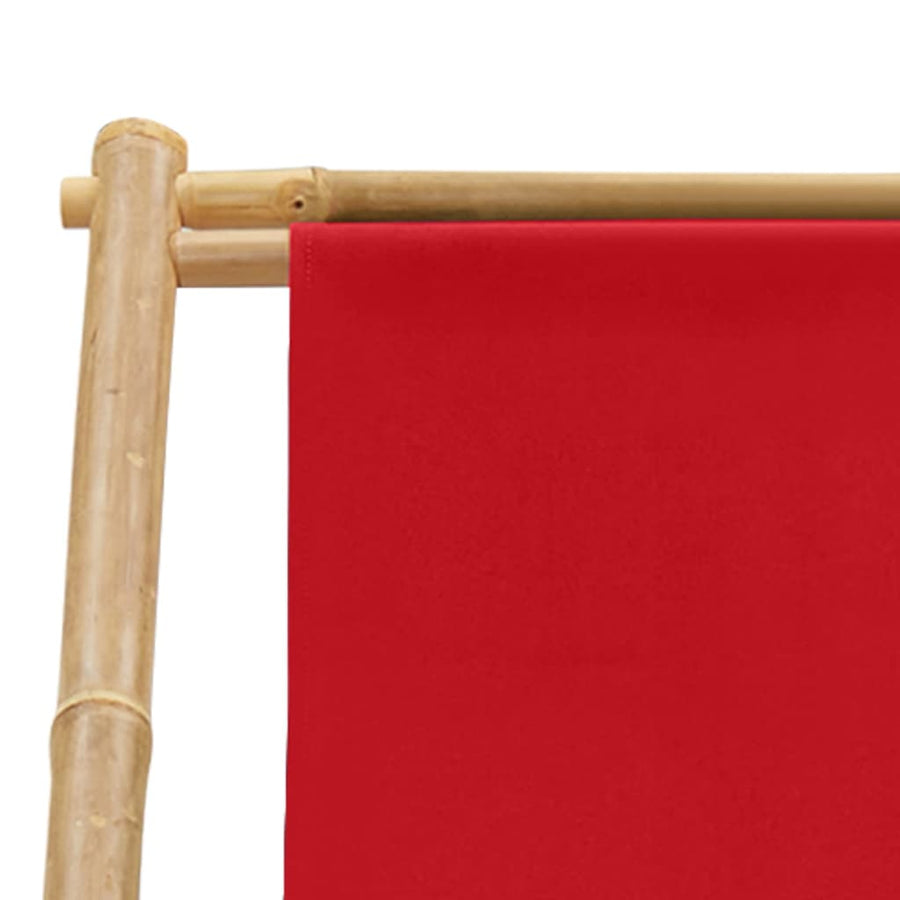 Ligstoel Bamboe En Canvas Rood