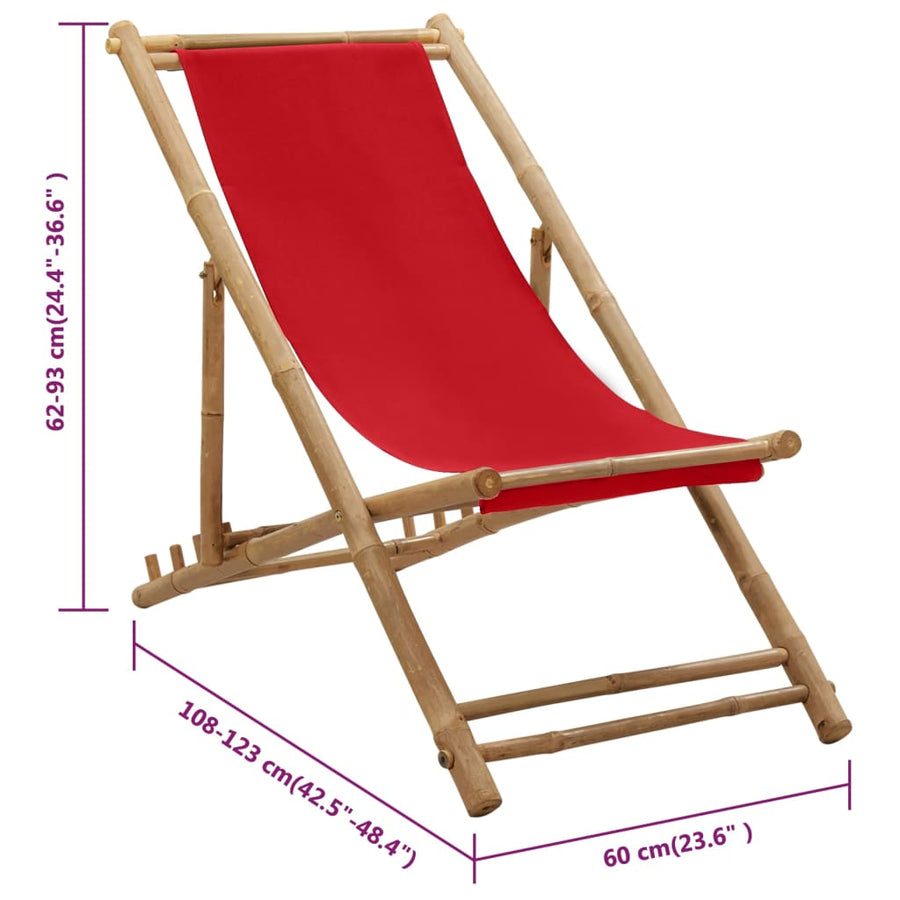 Ligstoel Bamboe En Canvas Rood