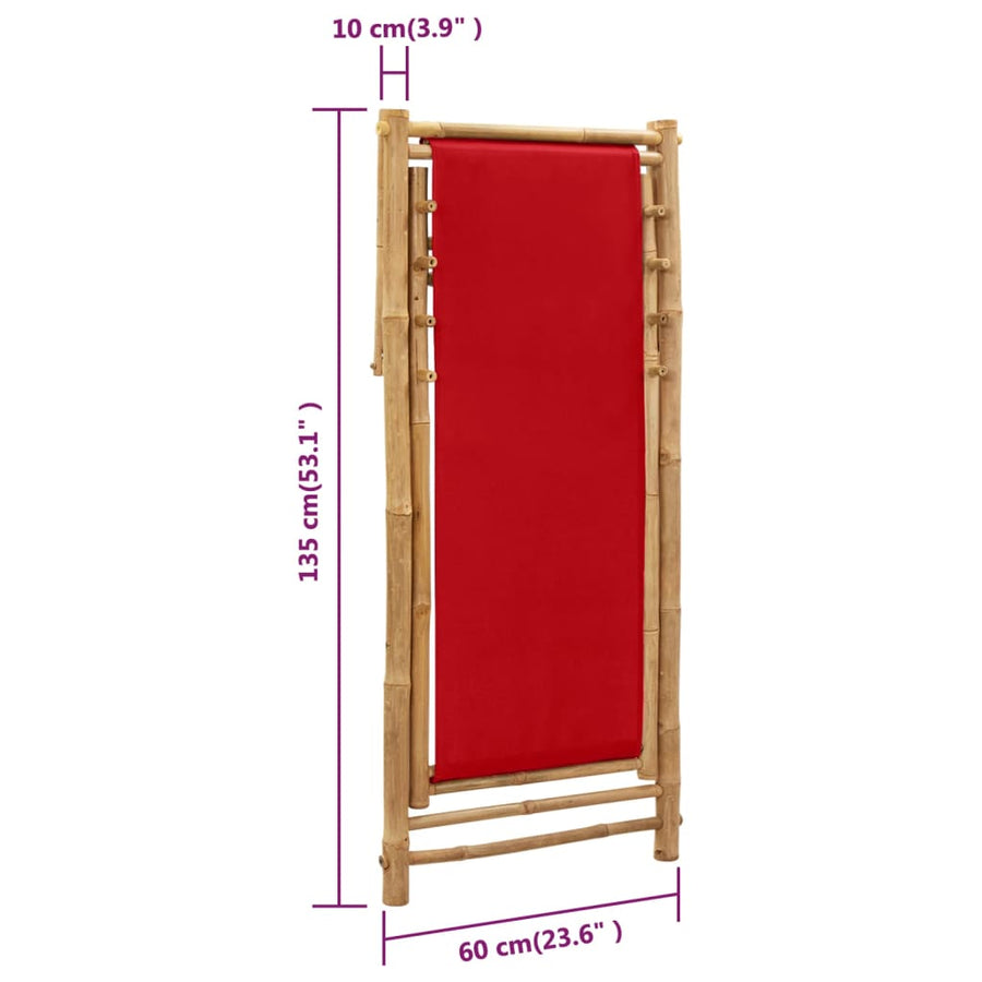 Ligstoel Bamboe En Canvas Rood