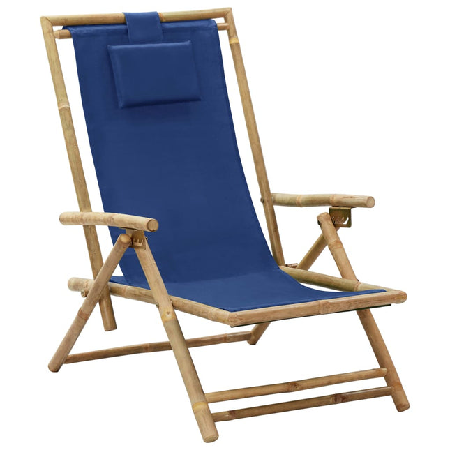 Relaxstoel Verstelbaar Bamboe En Stof Marineblauw