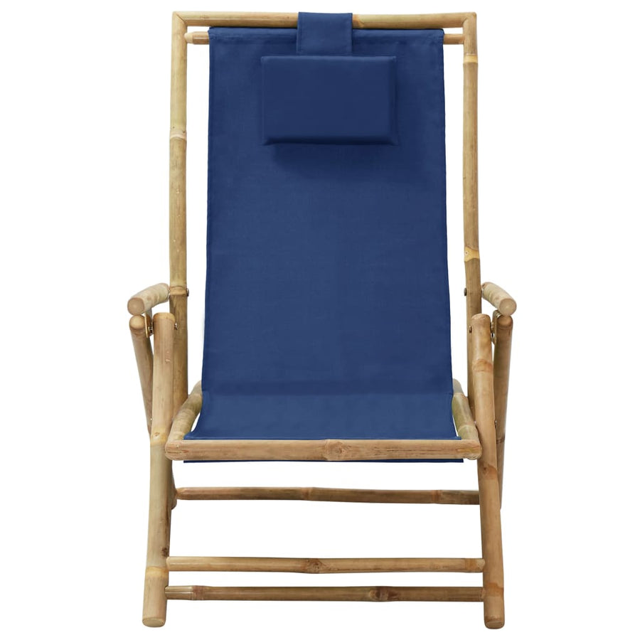 Relaxstoel Verstelbaar Bamboe En Stof Marineblauw
