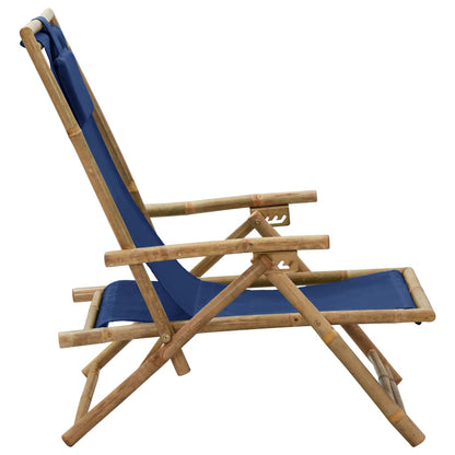 Relaxstoel Verstelbaar Bamboe En Stof Marineblauw