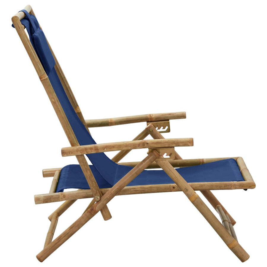 Relaxstoel Verstelbaar Bamboe En Stof Marineblauw