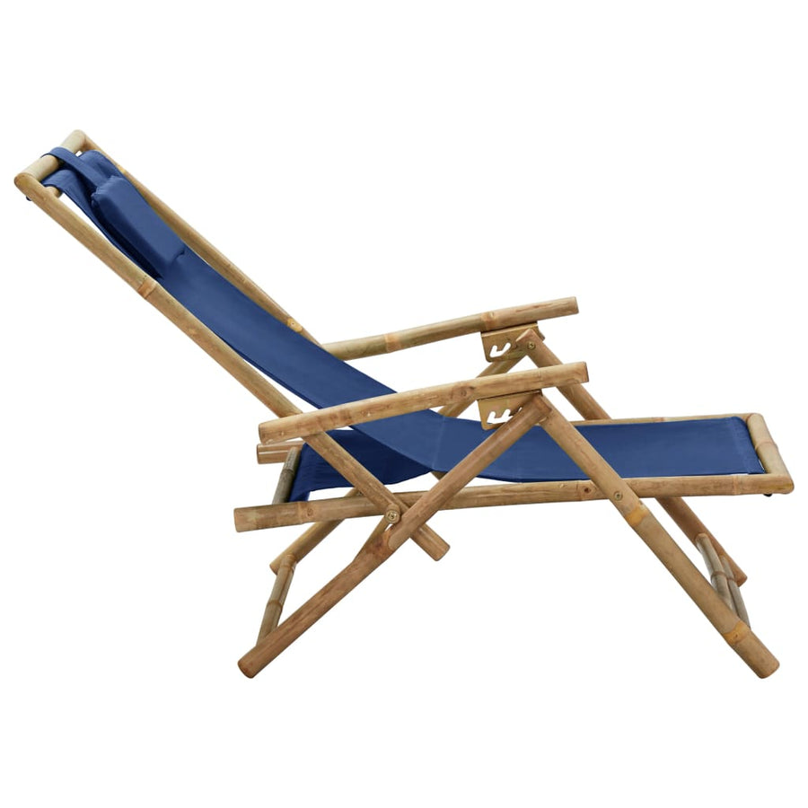 Relaxstoel Verstelbaar Bamboe En Stof Marineblauw