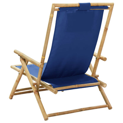 Relaxstoel Verstelbaar Bamboe En Stof Marineblauw
