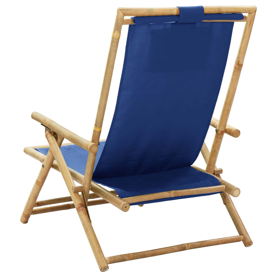 Relaxstoel Verstelbaar Bamboe En Stof Marineblauw