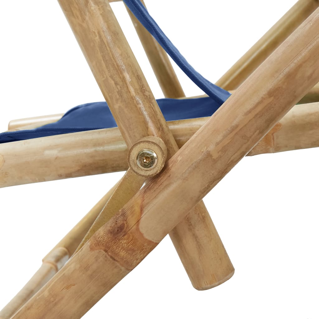 Relaxstoel Verstelbaar Bamboe En Stof Marineblauw
