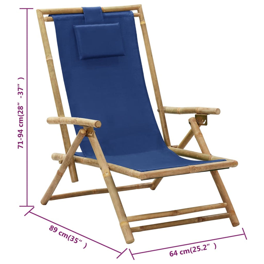 Relaxstoel Verstelbaar Bamboe En Stof Marineblauw