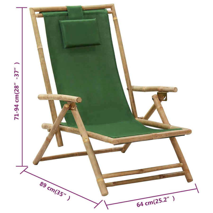 Relaxstoel Verstelbaar Bamboe En Stof Groen