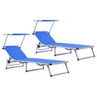 Ligbedden inklapbaar met dak 2 stuks blauw aluminium textileen