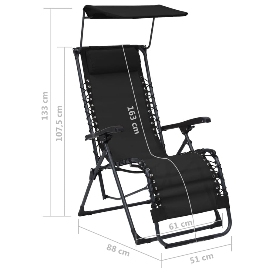 Terrasstoelen Inklapbaar Textileen 2 Zwart Met luifel