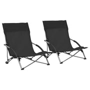 Strandstoelen 2 stuks inklapbaar stof zwart