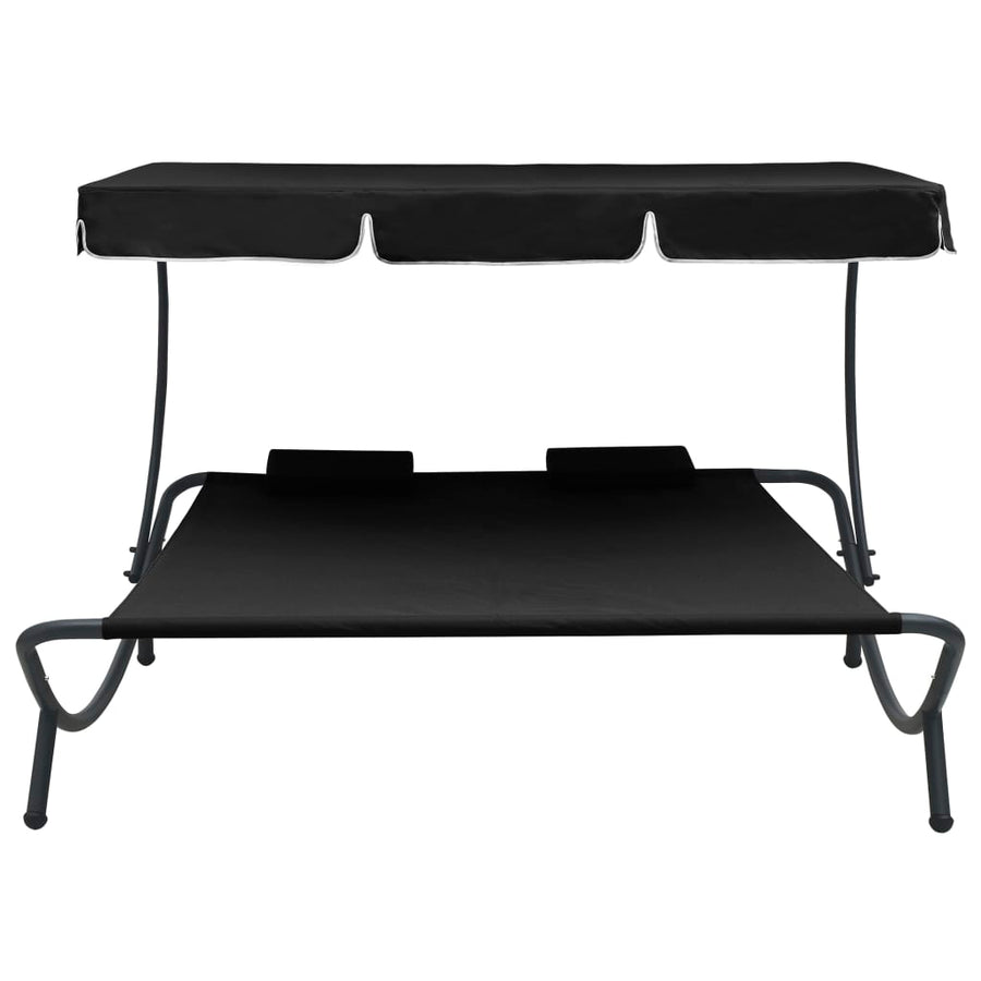 Loungebed Met Luifel En Kussens Zwart