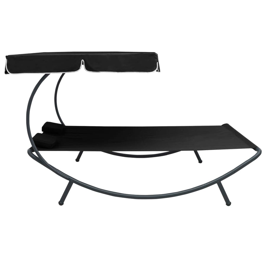 Loungebed Met Luifel En Kussens Zwart