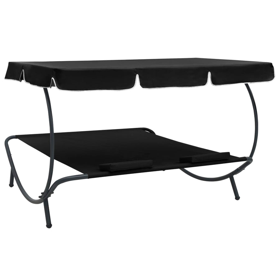 Loungebed Met Luifel En Kussens Zwart