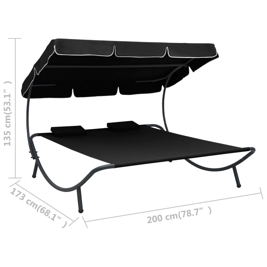 Loungebed Met Luifel En Kussens Zwart