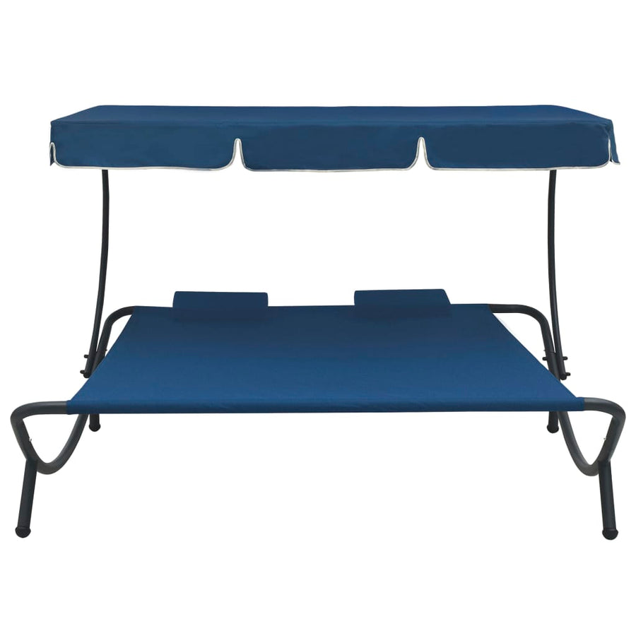 Loungebed Met Luifel En Kussens Blauw