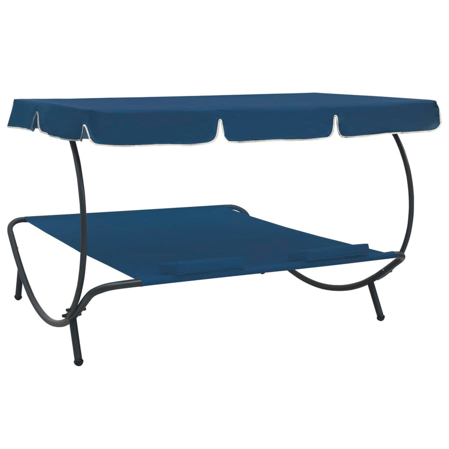 Loungebed Met Luifel En Kussens Blauw