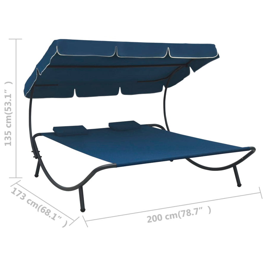Loungebed Met Luifel En Kussens Blauw