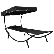 Loungebed 200x90x112 cm zwart met luifel en kussen