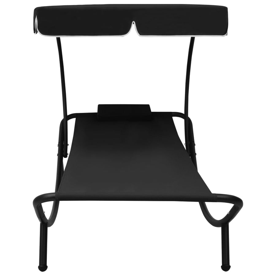 Loungebed Met Luifel En Kussen Zwart