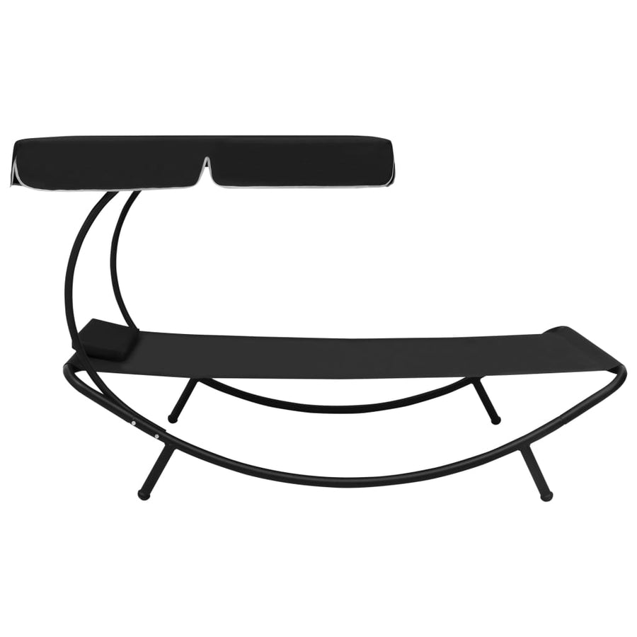 Loungebed Met Luifel En Kussen Zwart