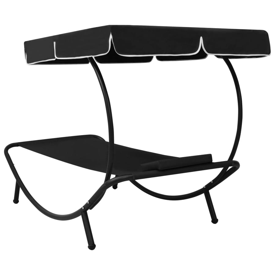 Loungebed Met Luifel En Kussen Zwart