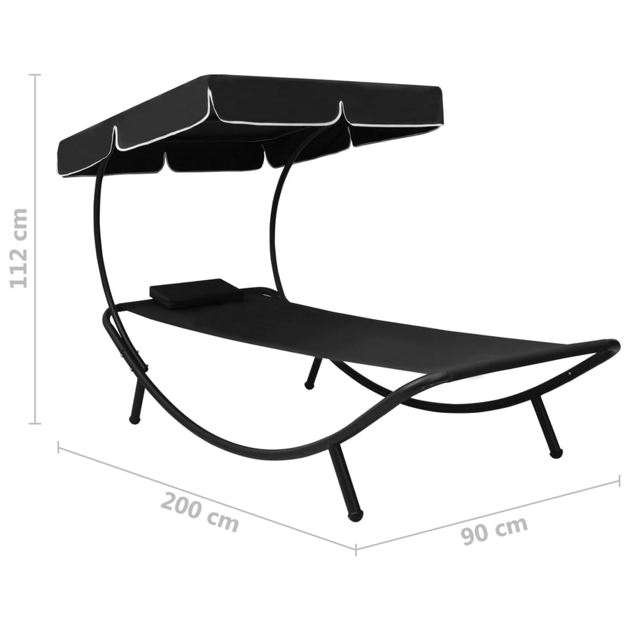 Loungebed Met Luifel En Kussen Zwart