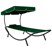 Loungebed 200x90x112 cm groen met luifel en kussen