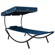 Loungebed 200x90x112 cm blauw met luifel en kussen