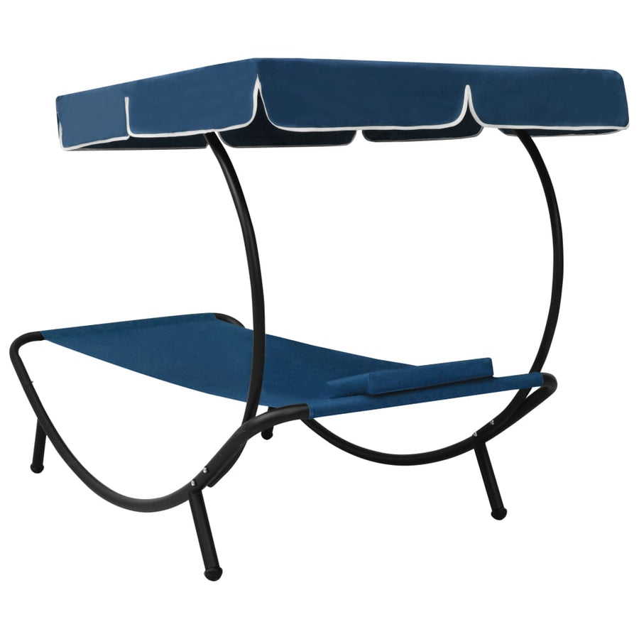 Loungebed Met Luifel En Kussen Blauw
