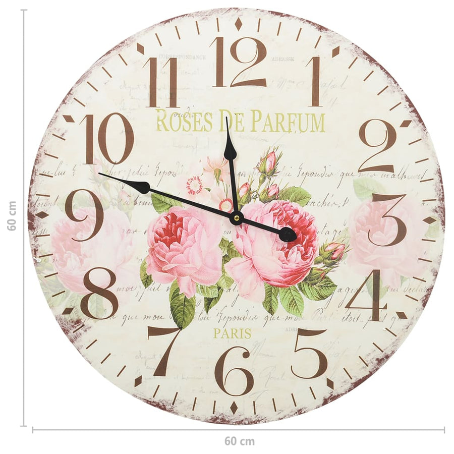 Wandklok Vintage Stijl Bloemen 60 cm Gebloemd