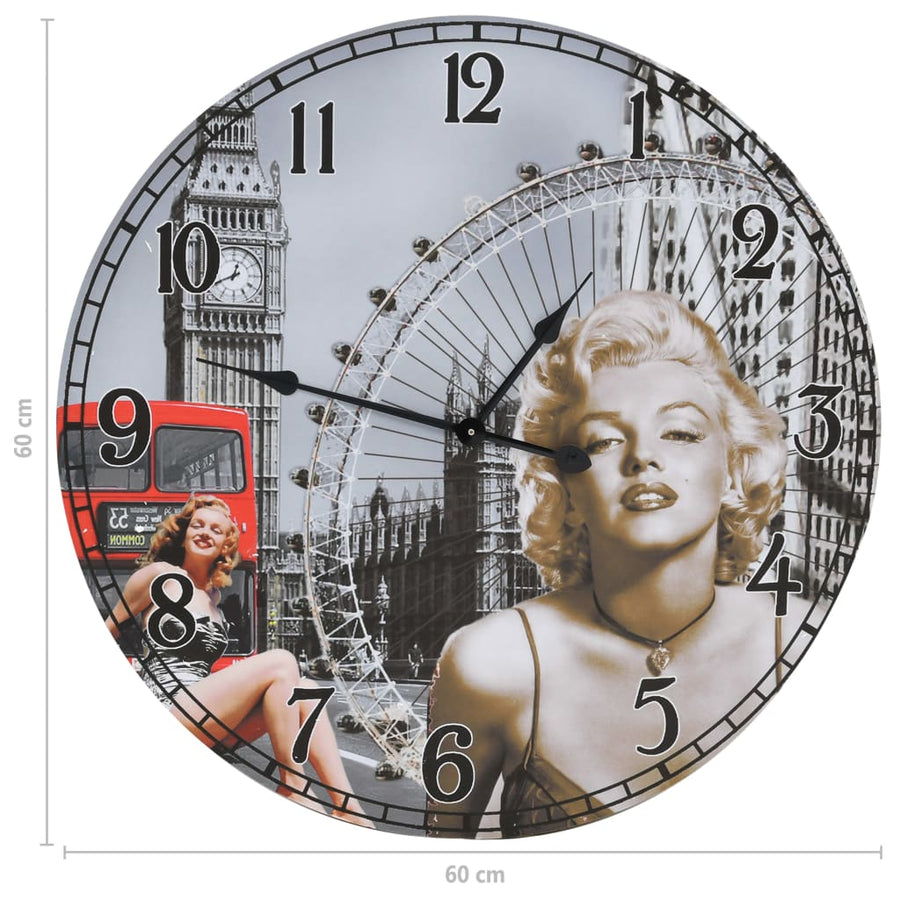 Wandklok Vintage Stijl 60 Cm Marilyn Monroe