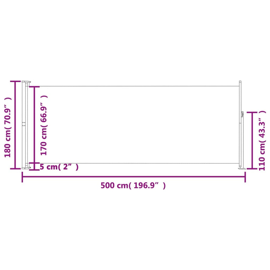 Tuinscherm Uittrekbaar 180 x 500 cm Grijs